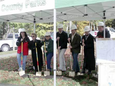 Snohomish County and Arlington city officials ceremonially break ground Oct. 26 to celebrate construction of the north section of Centennial Trail. On hand were Snohomish County Executive Aaron Reardon