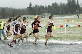 Sophomore Taylor Guske leads the pack in the boys 1