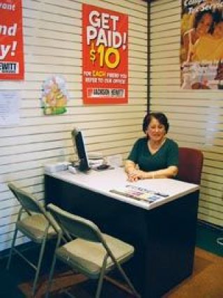 Mae Terlaje welcomes income tax clients daily in David and Judi Blakes small Jackson Hewitt office at Quil Ceda Village until April 17 and then will move to a new location down the hall for two days a week for the rest of the year.