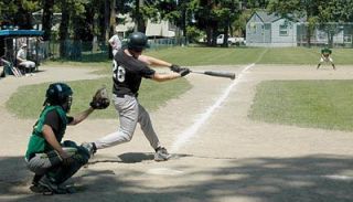 Jerod Baker connects on a run scoring single.  The Stilly offense