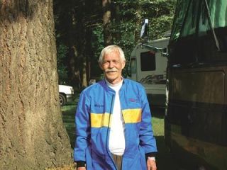 Wayne Peeters pauses for a photo in his racing suit before claiming the 45SS National Championship.
