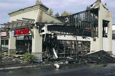The Smokey Point Pawn Shop and #1 Teriyaki were completely destroyed in a fire early Monday