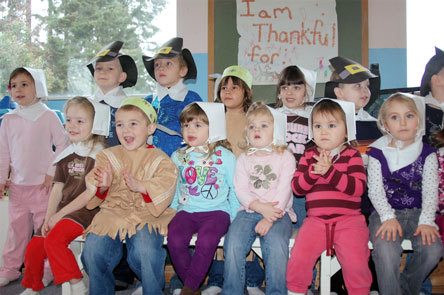 About 20 children performed a medley of Thanksgiving songs during a pre-holiday celebration at Kidzle B Kids day care in Smokey Point Nov. 24.