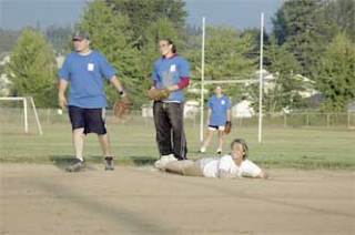 Sprawled out from her slide back to second base