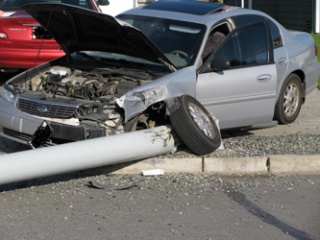 A 23-year-old female crashed this car into a light post in the 18900 block of 45th Dr. NE. and fled from the scene on foot.