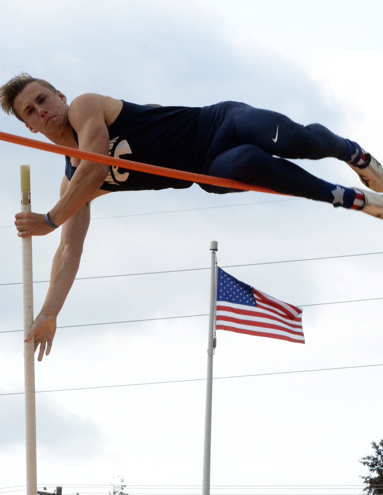 Arlington pole vaulter junior Wyatt Hawthorne barely nicks the bar on one of his attempts. He placed 12th at state in the finals at 13 meters.