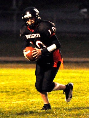 Knights wide receiver Tommy Torell runs the ball during the Sept. 21 game against the Tulalip Heritage Hawks