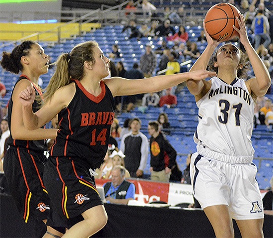 Jayla Russ sets up to shoot during Arlington’s past state game.