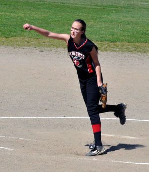 Highland Christian pitcher Esther Brown pitches to a Quilcene batter during their May 14 playoff game.