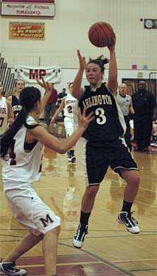 Eagles sophomore Megan Abdo drives up court