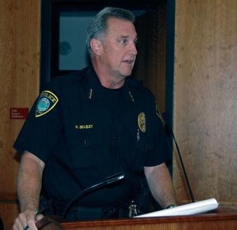 Arlington Police Chief Nelson Beazley introduces the proposed ordinance establishing a six-month moratorium on medical marijuana dispensaries and collective gardens to the Arlington City Council on Aug. 15.