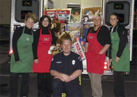 Starbucks baristas and North County Fire/EMS firefighters recently collected food