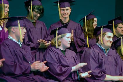 Stillaguamish Valley School seniors applaud during the school's graduation ceremony on Friday