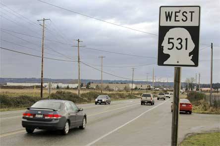 Vehicles travel on a stretch of SR 531 just west of the 67th Avenue NE intersection on Wednesday