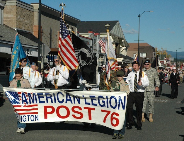 American Legion Post 76 leads the way for Arlington's annual Veterans Day parade down Olympic Avenue Nov. 11.