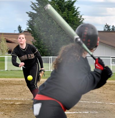 Lakewood’s Jennaka Larson pitches to an Archbishop Murphy player during an April 18 game