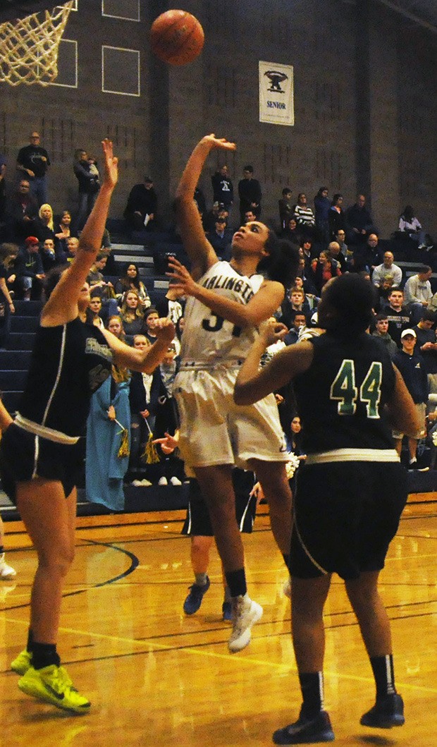 Arlington's Jayla Russ goes for the layin in the Eagle's game against Shorewood Feb. 13.