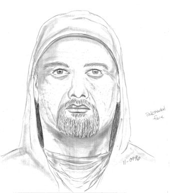 Sketch of a suspect wanted in the April 27 attempted robbery at the Arlington Motor Inn.