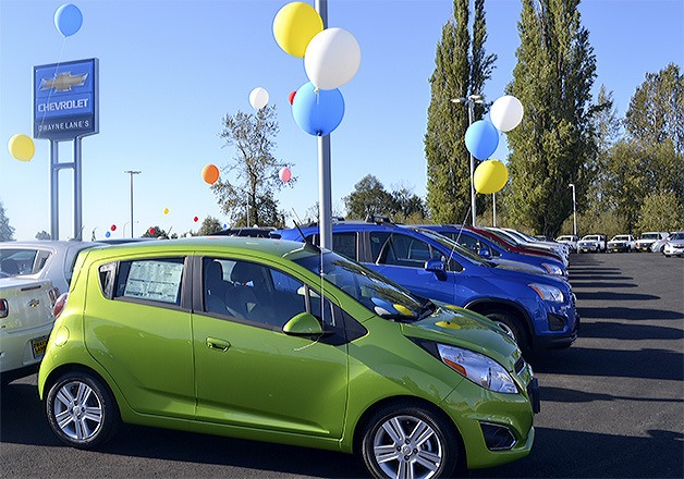 Balloons are a giveaway that the new Dwayne Lane's in Arlington off Interstate 5 is open.
