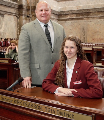 Washington state Sen. Kirk Pearson sponsored Arlington's Melody Coleman as a page for the seventh week of the 2013 legislative session.