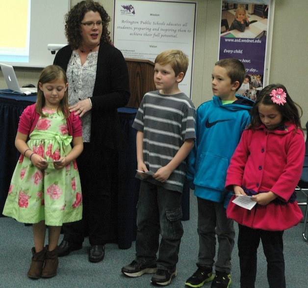 Eagle Creek Elementary second-grade teacher Sarah Durrant and her students — from left