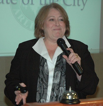 Arlington Mayor Barbara Tolbert presents her State of the City address for 2014 to the Arlington-Smokey Point Chamber of Commerce on Jan. 14.