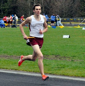 Lakewood’s Preston Davis competes in the distance medley on March 16.