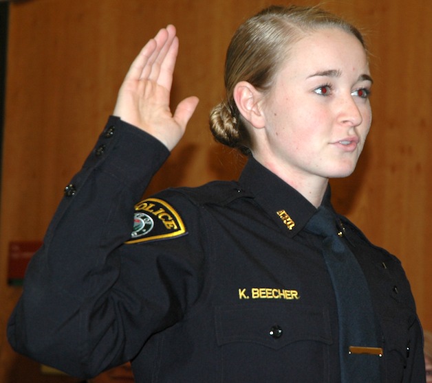 Marysville native Kendahl Beecher is sworn in as Arlington's newest police officer March 21.