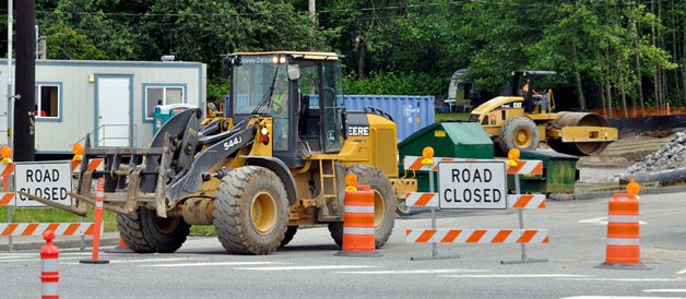 Construction crews work on preparing the intersection of State Route 9 and State Route 531 for a roundabout