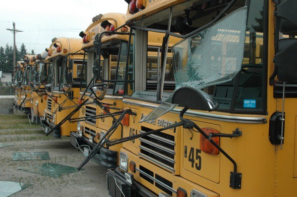 Approximately 40 school buses were damaged sometime between July 30 and Aug. 2.