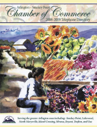 Carey Waterworth painted the image of a farmers’ market that is featured on the Arlington Telephone Directory that was distributed through the mail last week. The directory is a project of the Arlington-Smokey Point Chamber of Commerce.