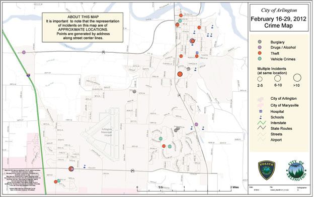 The city of Arlington’s crime map for Feb. 16-29