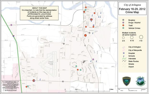 The city of Arlington’s crime map for Feb. 16-29