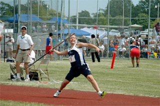 Arlington sophomore Stephanie Van Slageren launches her personal best throw in the javelin