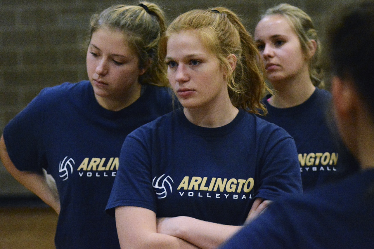 By Brandon Adam/Staff Photo                                Arlington’s Ally Peterson listens to instruction at a recent practice.