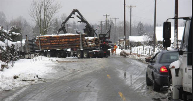Logging truck collision closes SR 530 both directions this morning