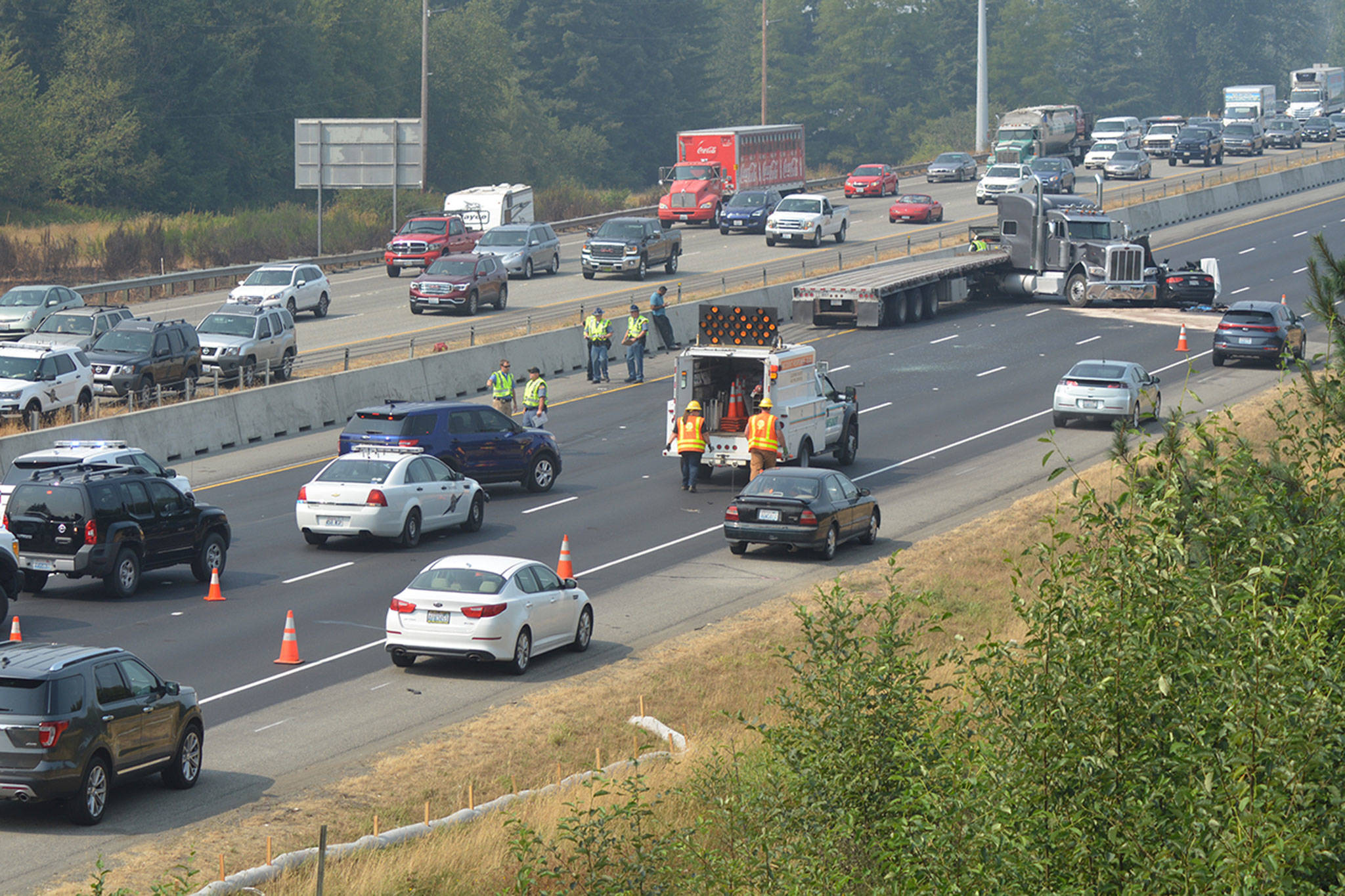 1 hurt as I-5 collision causes miles of backups