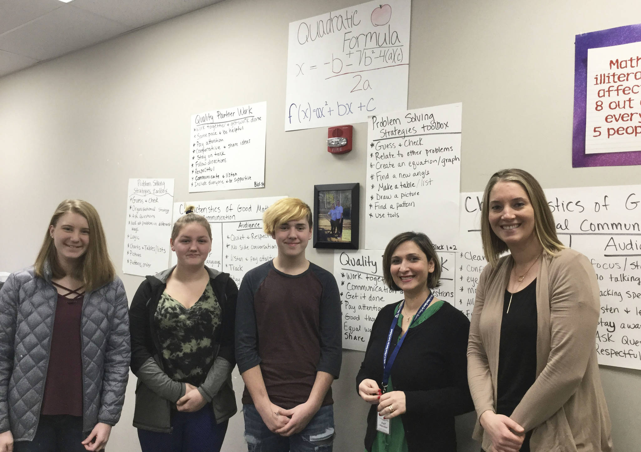 From left, Arlington High School students Hailey Zastoupil, Anessa Adams, Axtin Vandewerfhorst, para-educator Petronilla Dayley and teacher Ashleigh Beard.