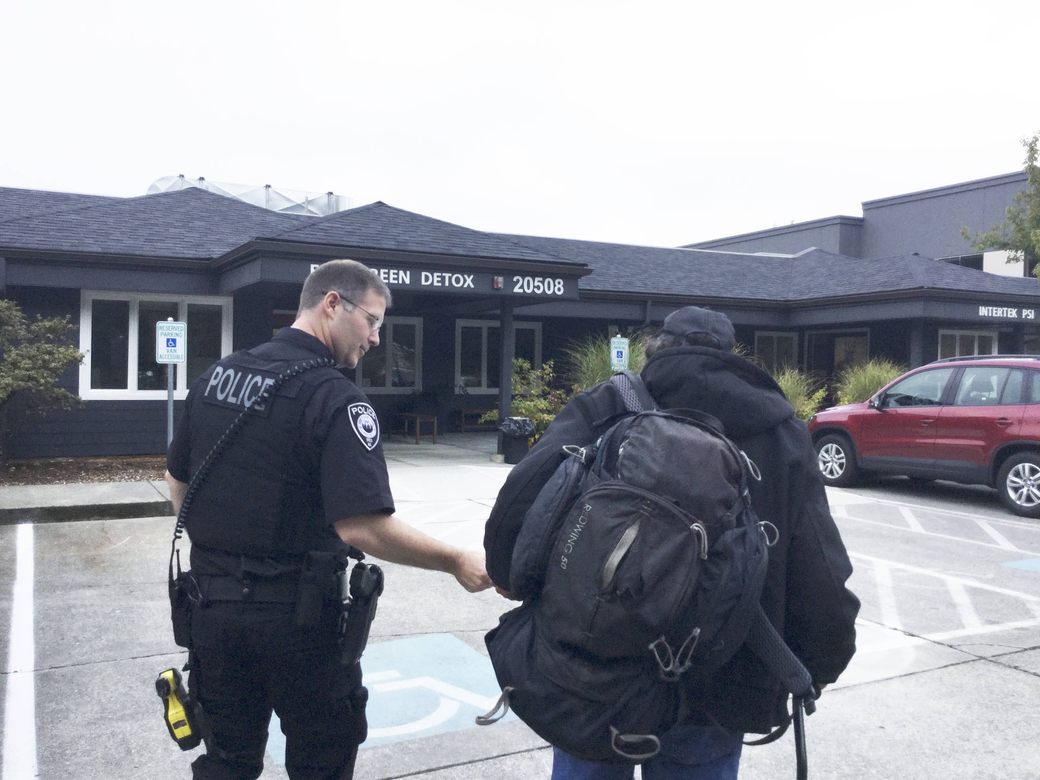 Arlington police officer Ken Thomas takes a homeless alcoholic man to a detox facility who said he is ready to become clean and sober.