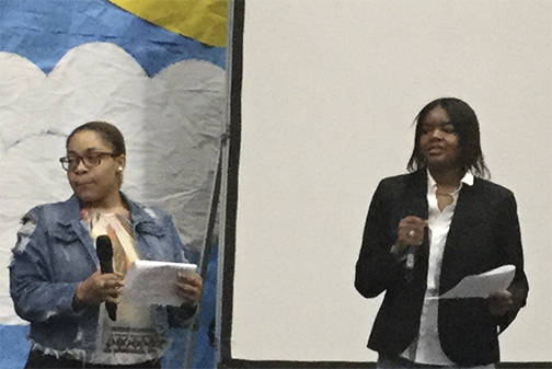 MG seniors Kamira Bobo, president of the Multicultural Club and Trevaun Reeves, president of the Black Student Union, organized the MLK Day assembly.