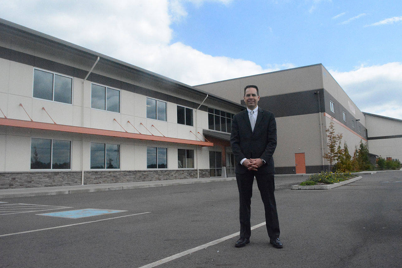 Marysville Mayor Jon Nehring stands outside Northside, a company new to the MIC that makes shoes. (Steve Powell/Staff Photo)