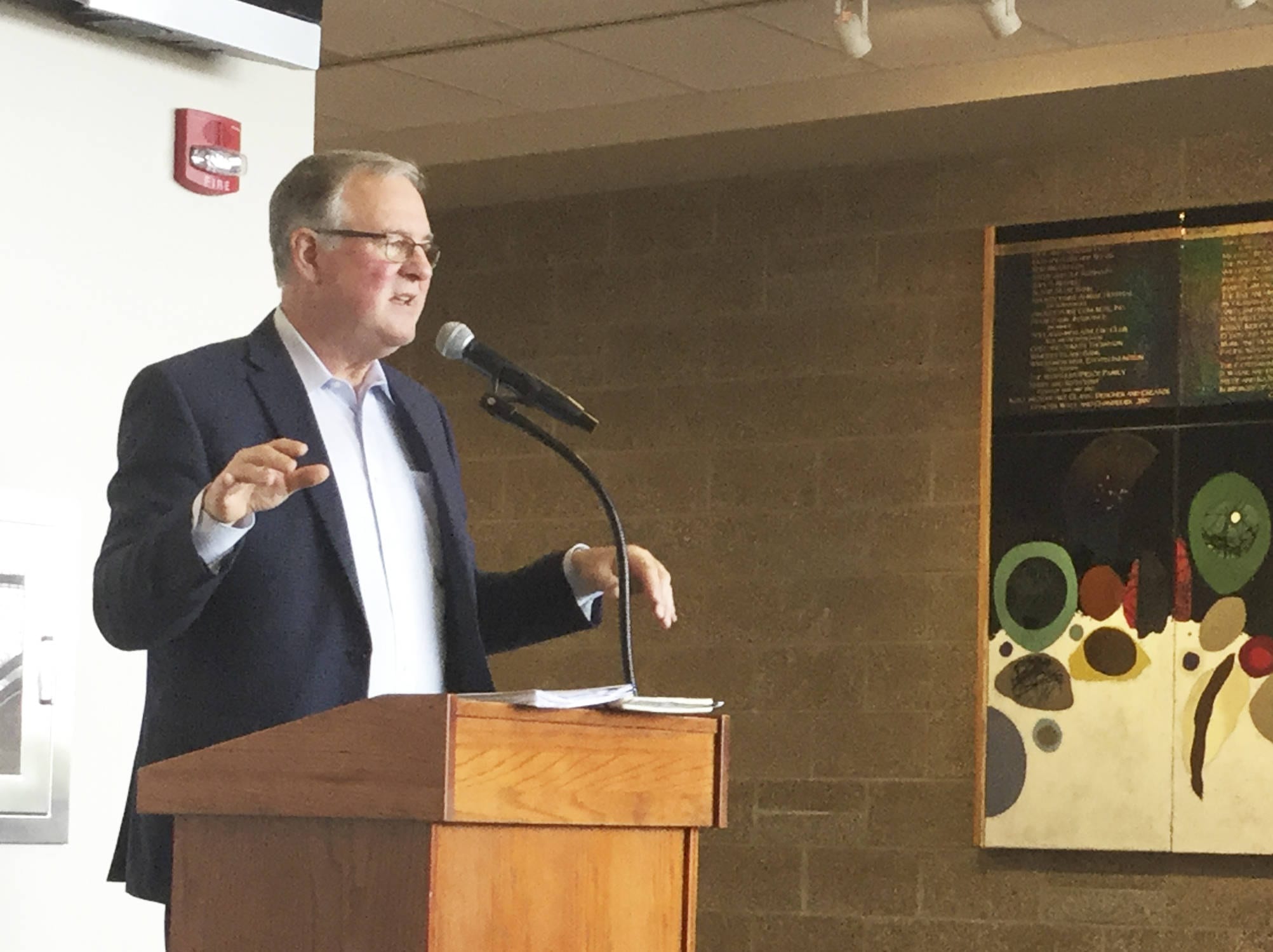 Scott Forslund, executive director of Providence Institute for a Healthier Community, shared survey results at a Chamber of Commerce luncheon Tuesday.