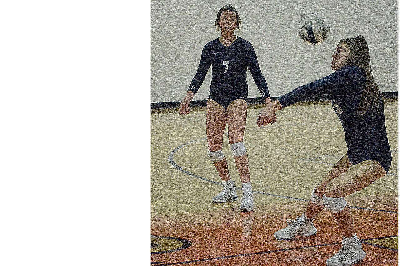 Arianna Bilby, left, and Emily Mekelburg of Arlington made the all-league first team as hitters, but they also are versatile enough to play the backcourt, too. (Steve Powell/Staff Photo)