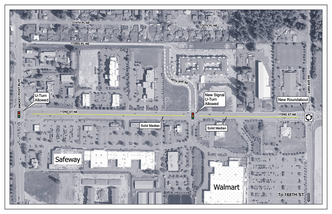 The plan for a new four-way signal the city of Arlington is building at 40th Ave NE and Highway 531 (172nd St. NE). (City of Arlington)