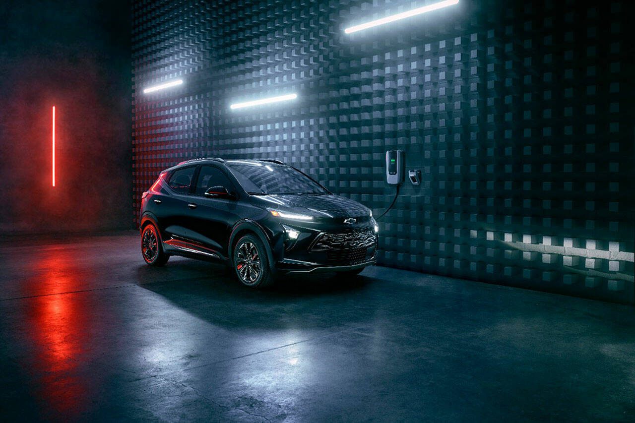 The 2023 Chevrolet Bolt EUV Redline Edition seen here in Black, but White or Silver is also available. (Chevy)